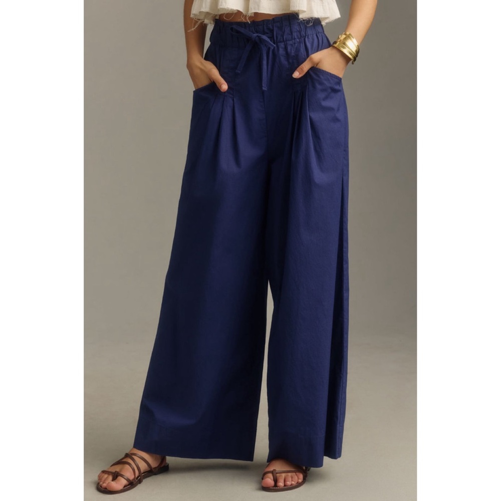 Anthropologie Maeve | Royal Blue Skirty Utility Wide-Leg Trouser Pants ~ Medium - Picture 2 of 13